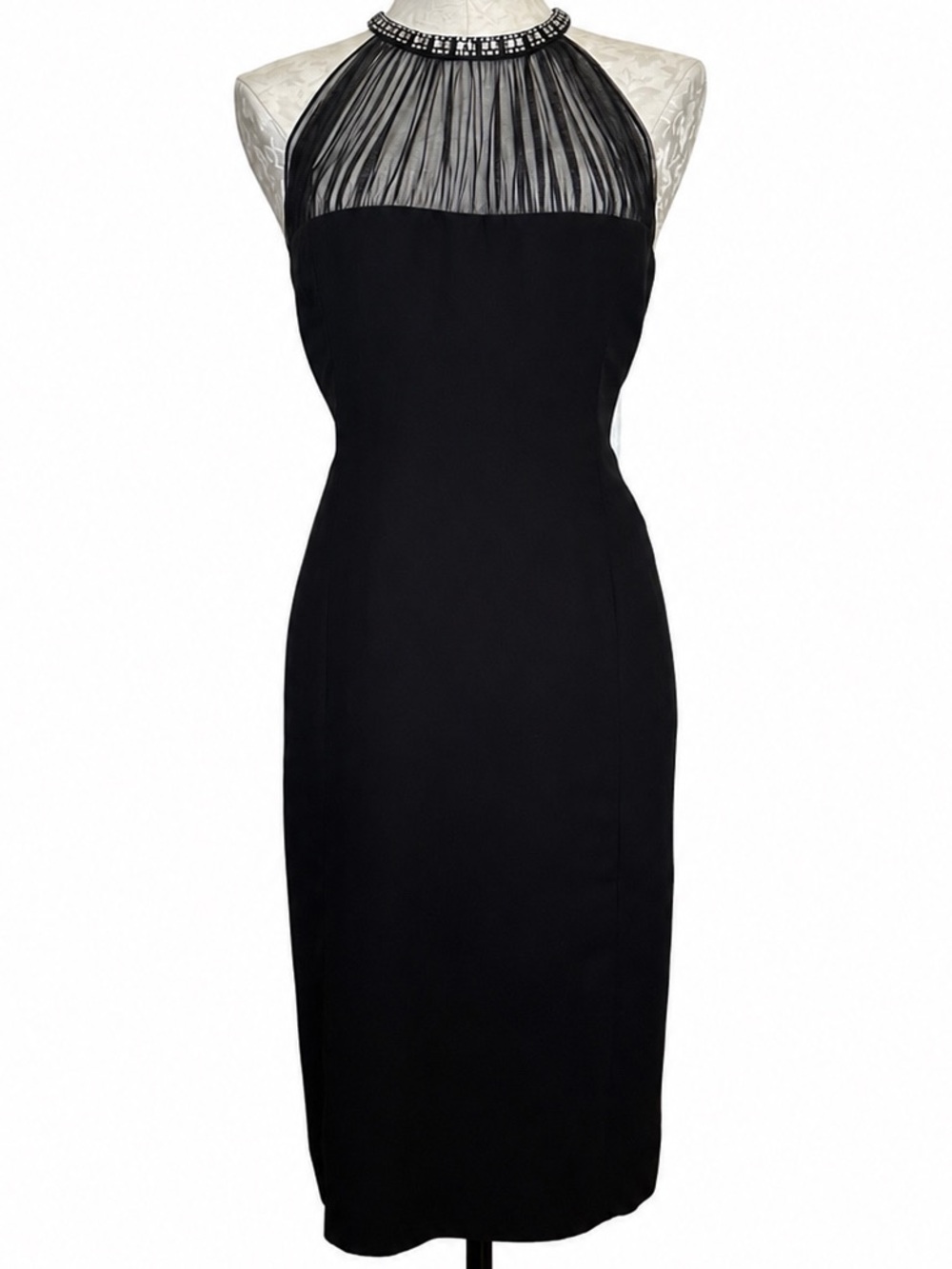 EVAN PICONE Black Jeweled Illusion Neck Sheath Cocktail Dress Size 16